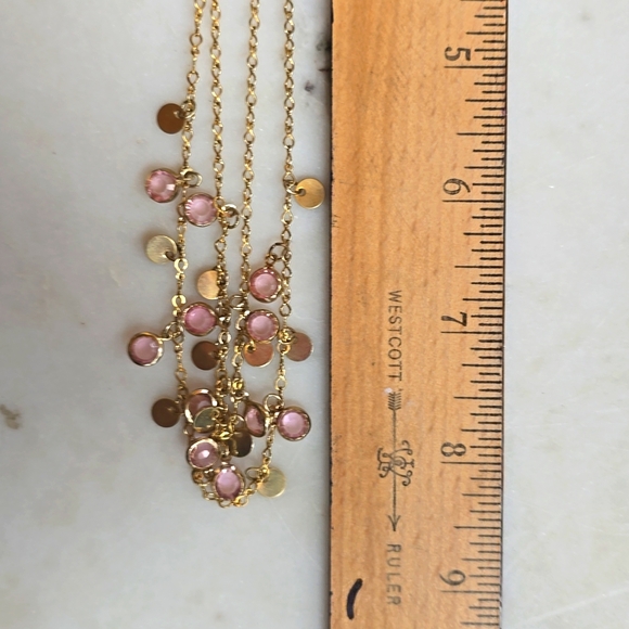 Double Strand Gold Necklace With Pink Stones - Picture 8 of 8